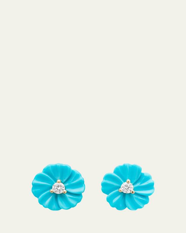 Diamond and Turquoise Flower Stud Earrings